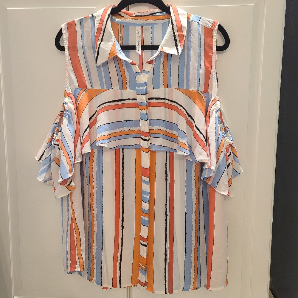 NY Collection Short Sleeve Cold Shoulder Blouse 2X